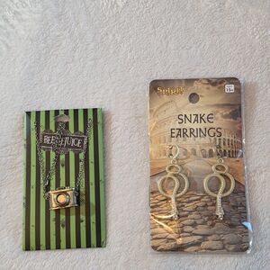 Spirit Haloween Snake Earrings and Beetlejuice Necklace